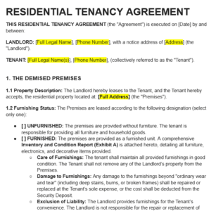 Professional Residential Tenancy Agreement