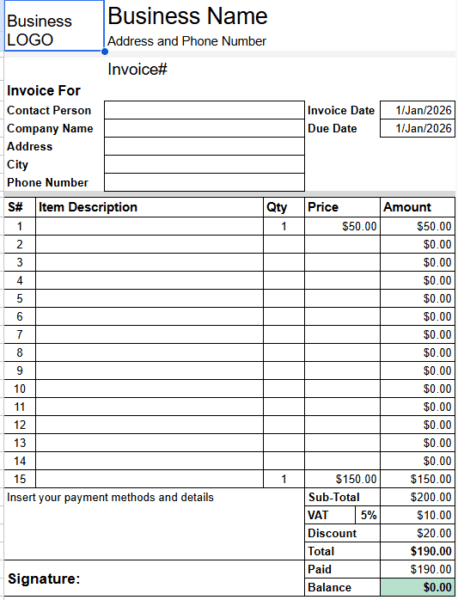 Automated Invoice Template