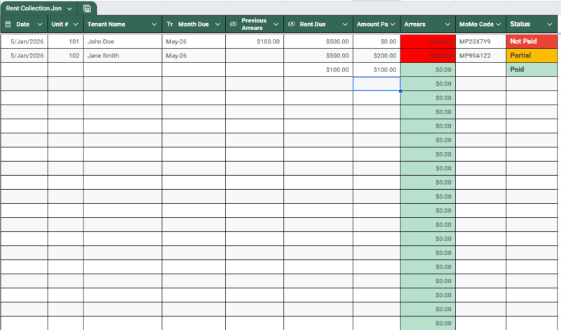 Rent Collection Ledger & Arrears Tracker