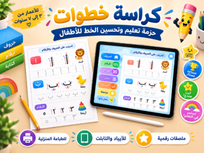 كراسة خطوات: كراسة تعليم وتحسين الخط العربي للأطفال (PDF للطباعة المنزلية)
